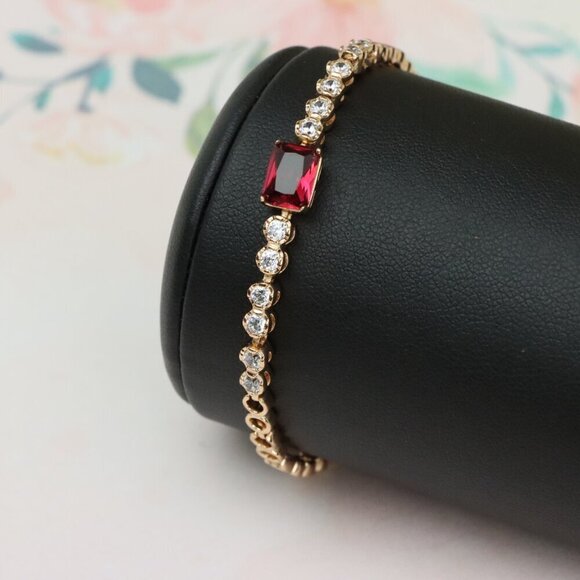 Rose Gold Bracelet with Ruby Red Center and Sparkling White Crystals, XPBL0705 - Picture 12 of 12